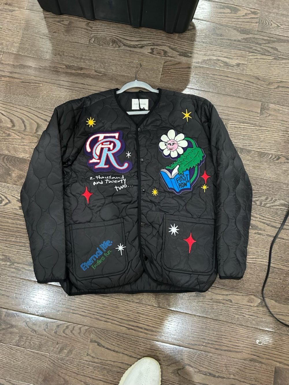 Embellished Black Quilted Bomber Jacket